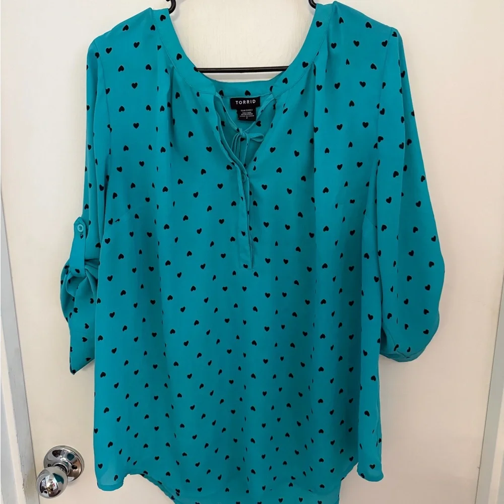Torrid Teal Blouse with Black Accents - Picture 1 of 3